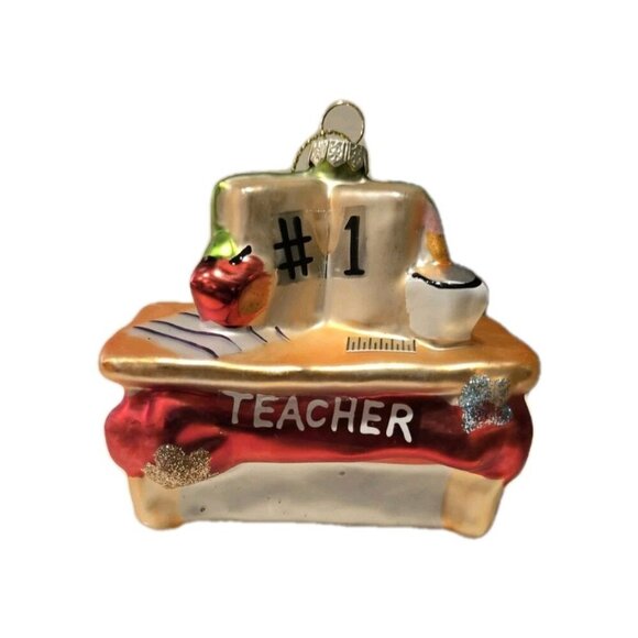 New Christmas Tree Ornament Glass #1 Teacher Desk Holiday - Picture 2 of 3
